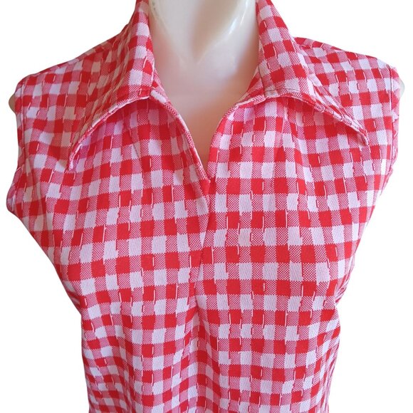 Vintage Women's Medium Top Granny Stretch Knit 1970's Checkered Sleeveless 1of1 - Picture 1 of 7